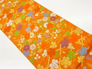 秋草に葡萄尽くし模様織出し全通袋帯